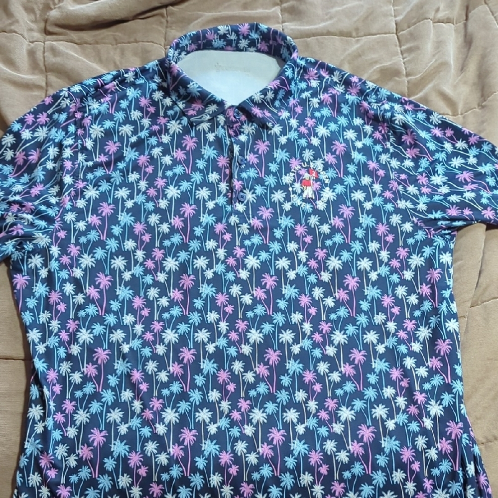 Men's Blue and Pink Palm Tree Shirt